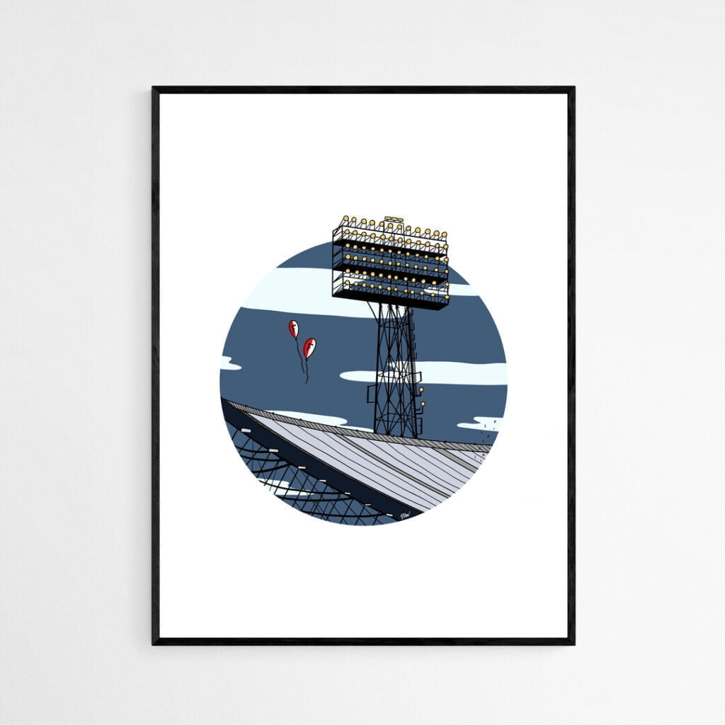 Handgetekende Lichtmast De Kuip Rotterdam art print, iconisch detail van Feyenoord stadion