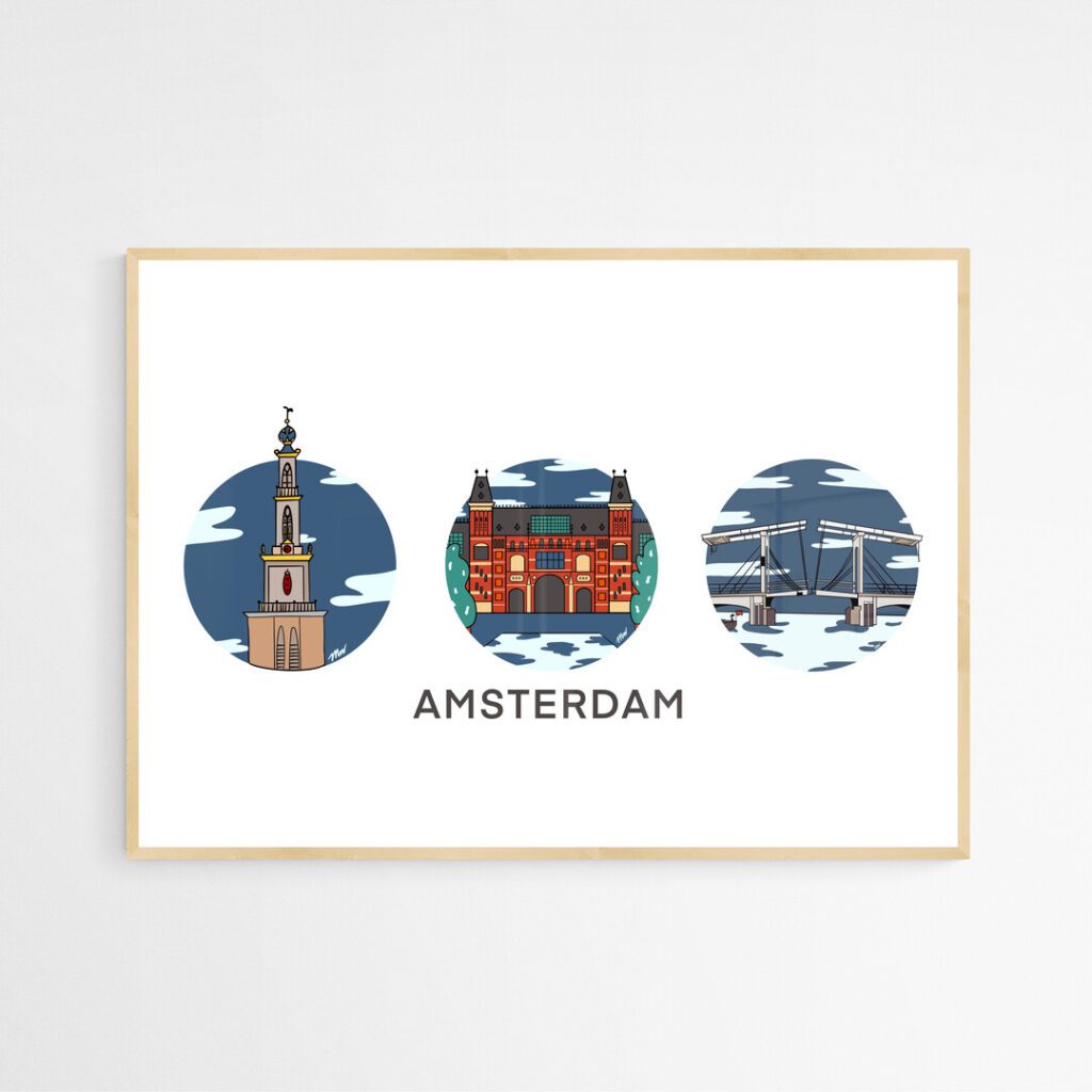 Poster | Amsterdam | Westerkerk | RIjksmuseum | Magere Brug