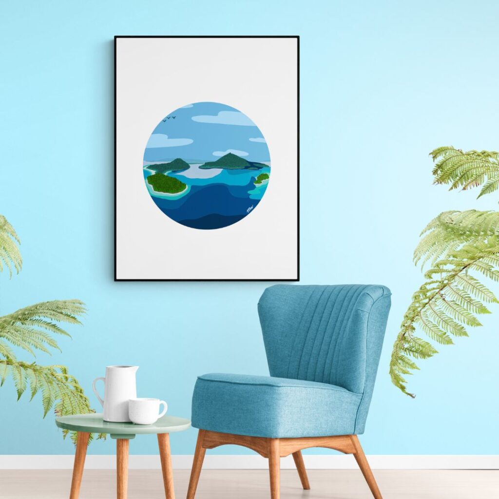 Vrolijke art print van de Molukse eilanden