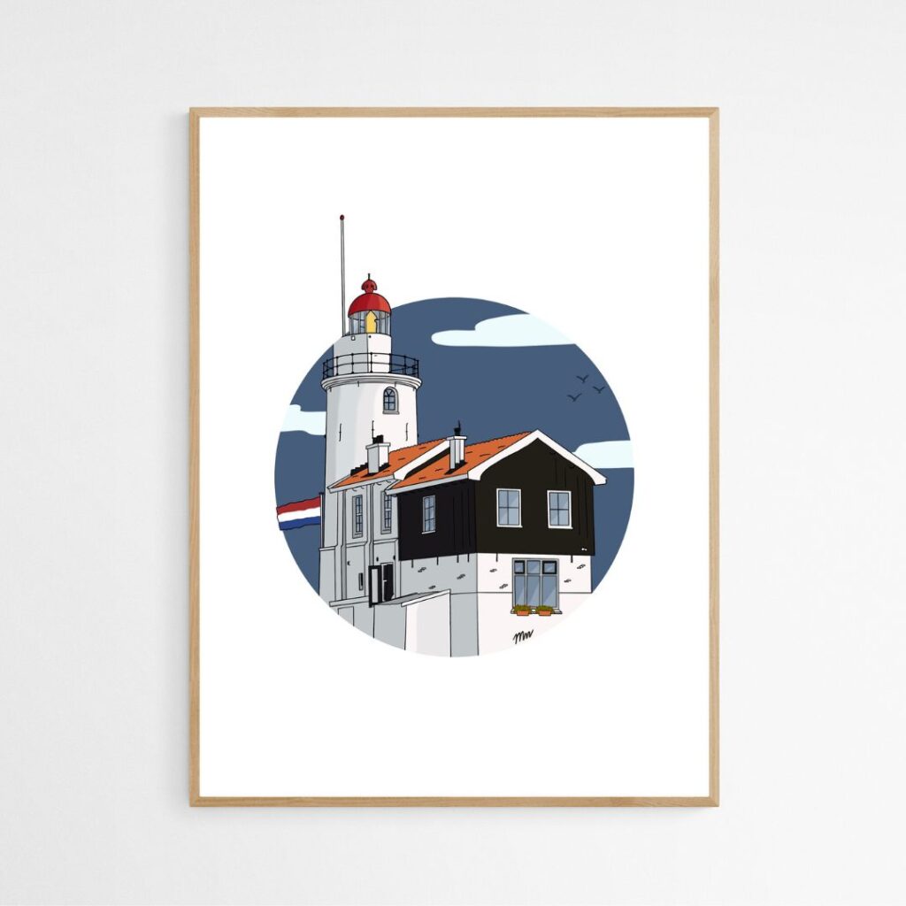 art print Vuurtoren Marken met houten frame