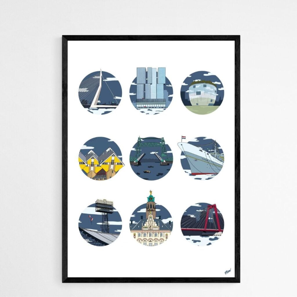 Iconisch Rotterdam poster zwarte lijst geen tekst