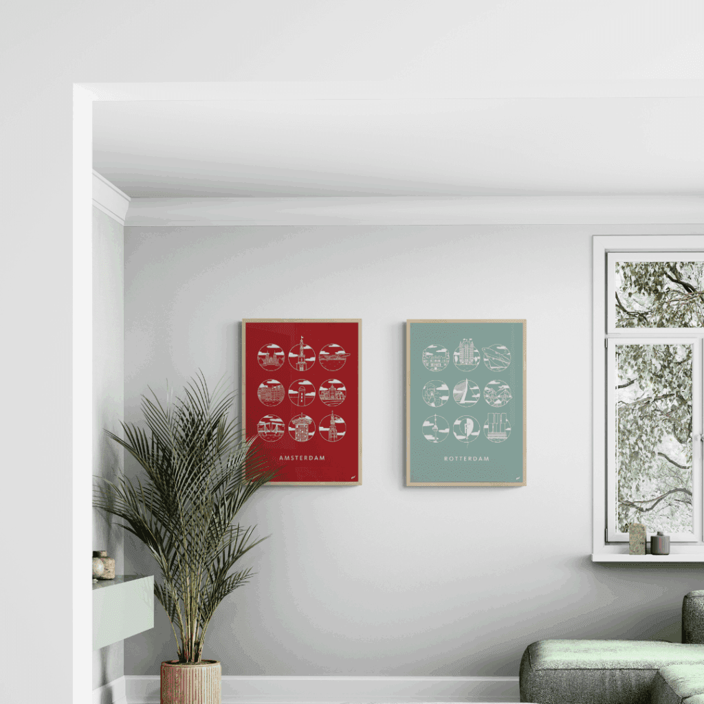 art prints aan de muur. Urban icons Rotterdam en Amsterdam